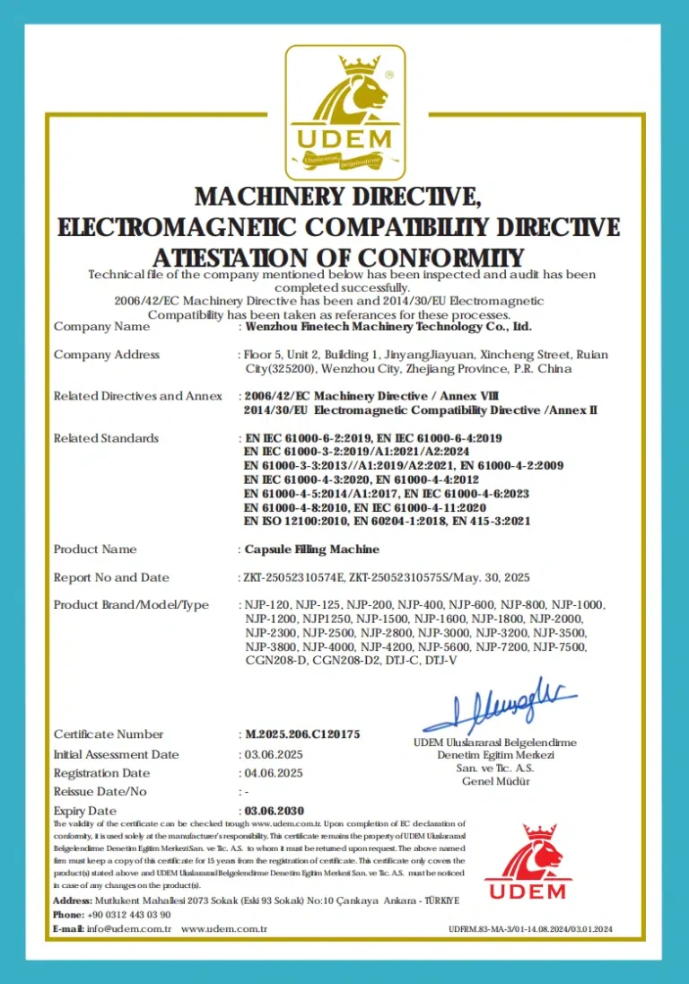Certificado de la máquina encapsuladora