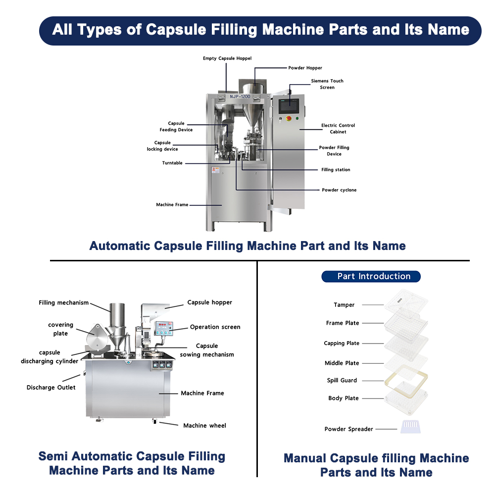 Pièces de la machine de remplissage de capsules et son nom