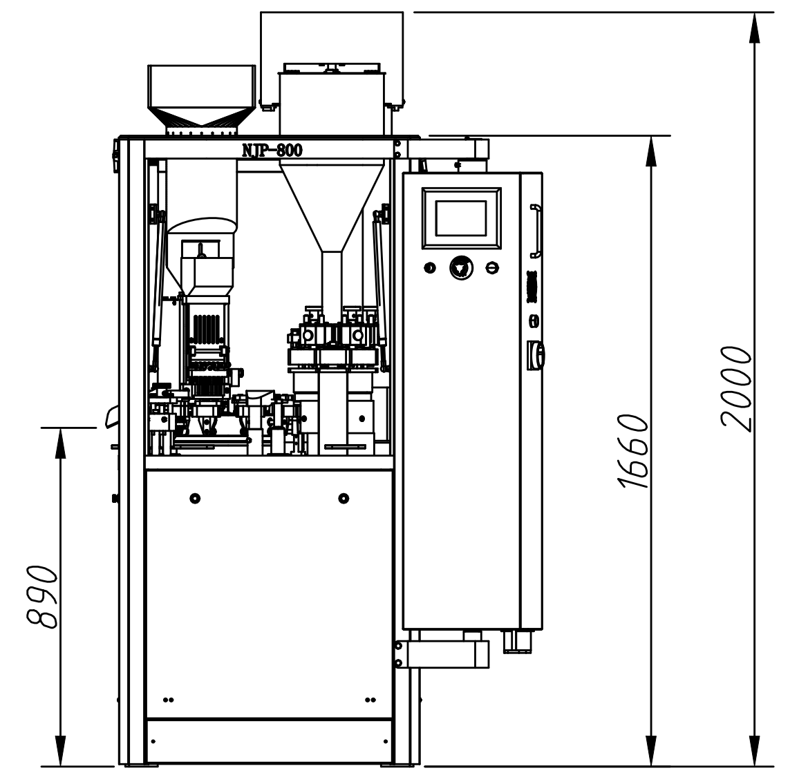 Diagrama de la máquina llenadora de cápsulas NJP-800