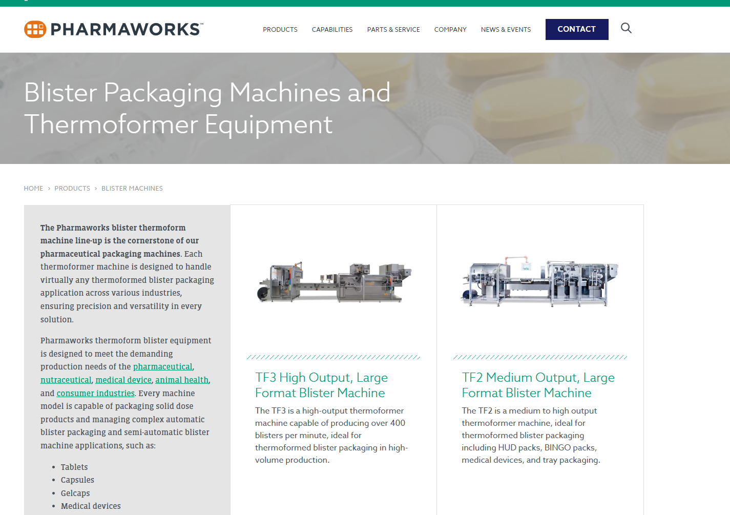 Tipos de máquinas blíster de Pharmaworks