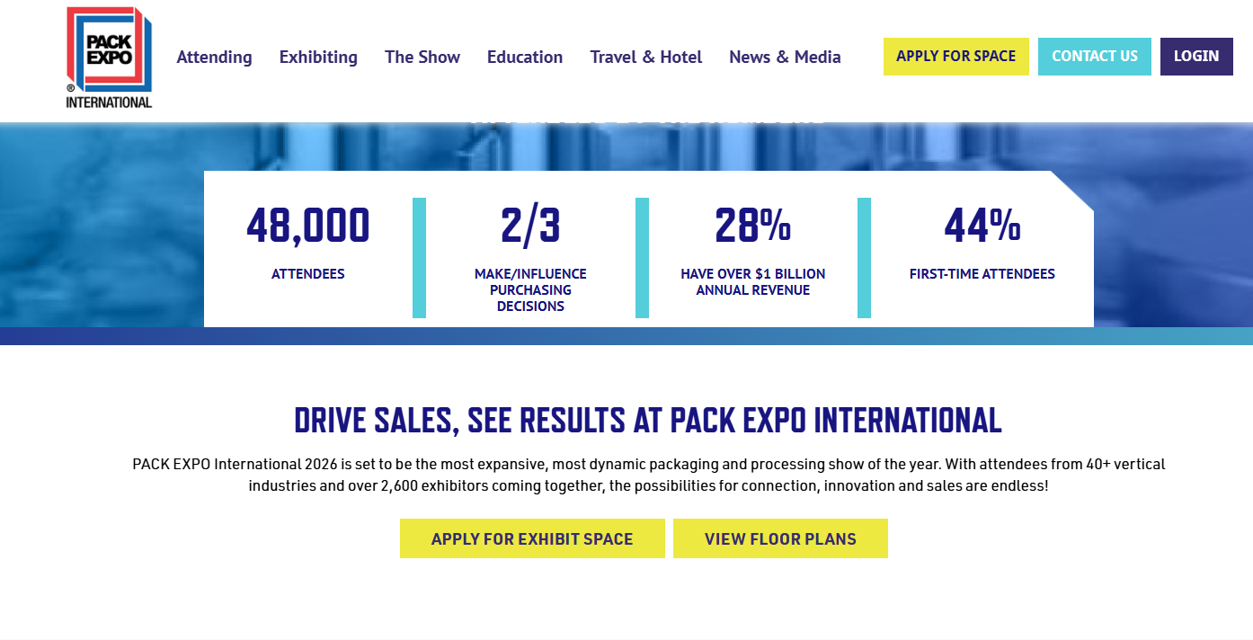 sitio web de la feria internacional Pack Expo