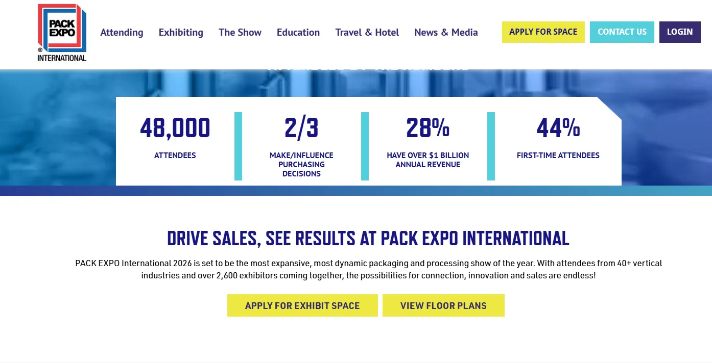 sitio web de la feria internacional Pack Expo