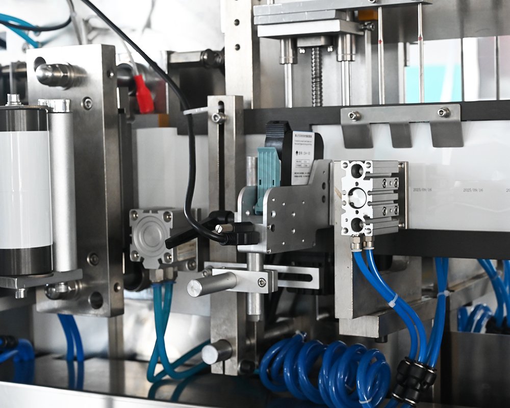 Industrial machinery with blue tubing components